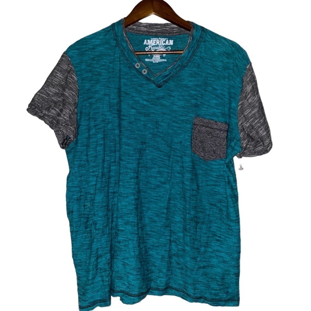 American Republic Men‎ Green Short Sleeve Henley Tee Shirt Size X-Large